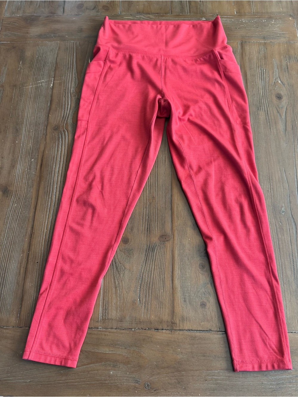 PrAna Red Ribbed High Rise Leggings with Pockets Size L